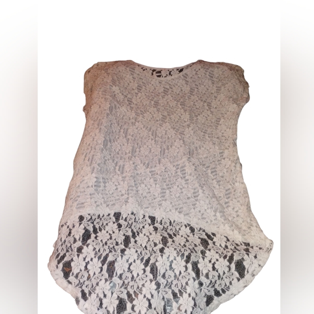 Free People Elegant White Lace Striped Women's Top Size Large EUC